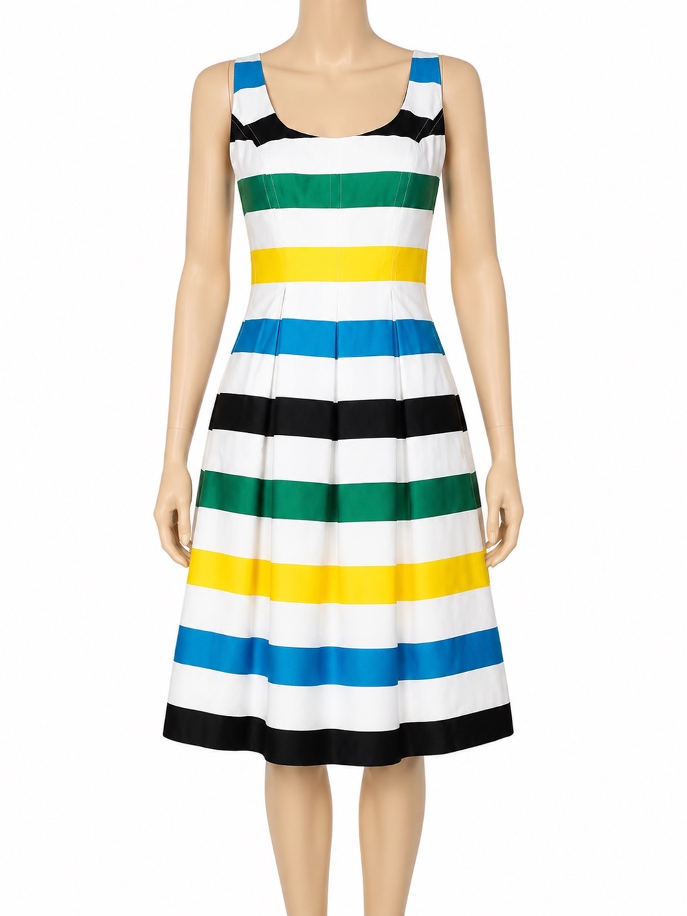 NWT Nine West Striped Midi Dress Size 12 Black Multi Colorful Cotton Summer